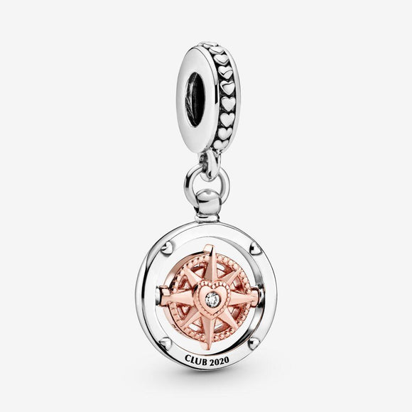 2020 New style 925 sterling silver Club 2020 Compass Charm Fit pandora bracelet Necklace Bicolor Fine Pendant Charm DIY jewelry