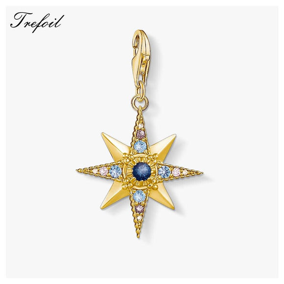 Royalty Golden Star Charms Pendant,2019 Fashion Jewelry 925 Sterling Silver Vintage Gift For Women Men Fit Bracelet Necklace