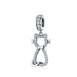 Cat Kitty Pendant Charm 925 Sterling Silver Clear CZ Watting Pet Charms fit for Silver Snake Bracelet 3mm SCC1162