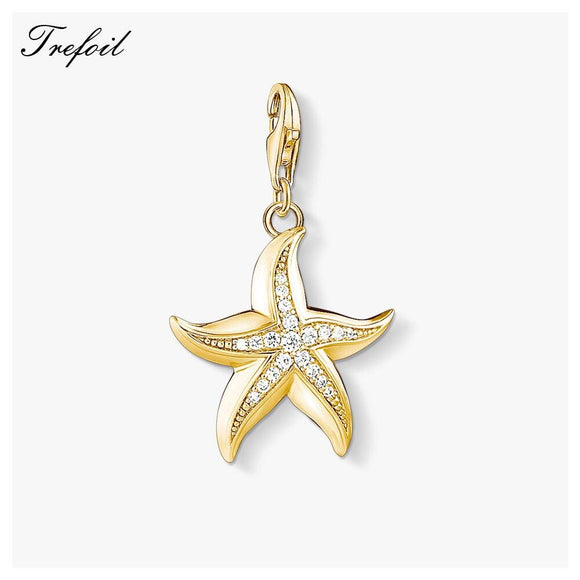 Golden Starfish Charms,2019 Fashion Jewelry 925 Sterling Silver Trendy Gift For Women Men Boy Girls Fit Bracelet Necklace Bag