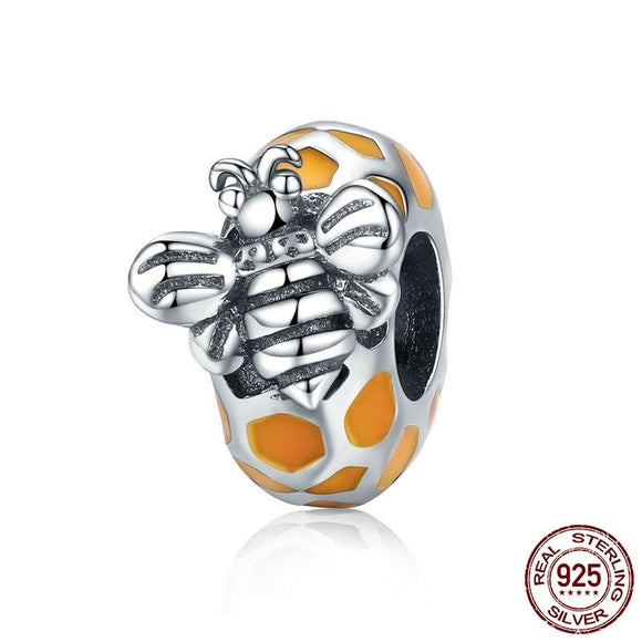 FURUYA Authentic 925 Sterling Silver Honeycomb & Bee Spacer Beads fit Original Pandora Bracelet DIY Charms Jewelry