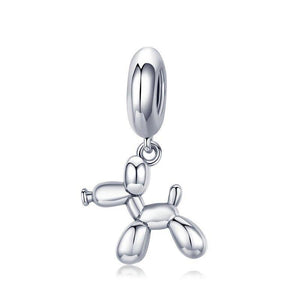 Genuine 925 Sterling Silver Balloon Dog Pendant Animal Charms Fit for Charm Bracelets & Necklace Silver Jewelry SCC981