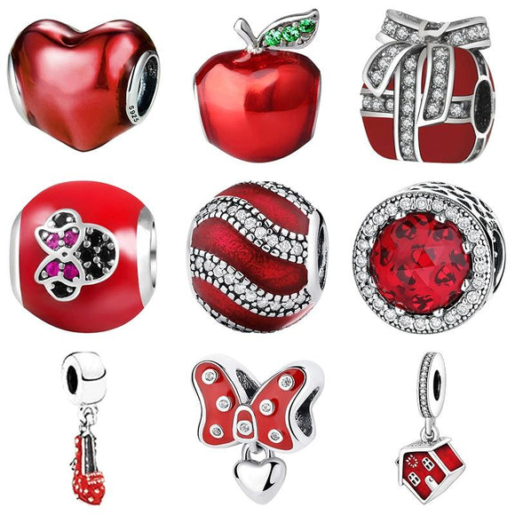 Red Color 925 Sterling Silver Bracelet Floating Charms Beads Fit Pandora Original Bracelets for Necklace Womens Jewelry