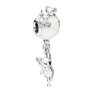 Authentic 925 Sterling Silver Mouse & Balloon Dangle Charm CZ Enamel Bead fit European Beads Charms Bracelets Jewelry