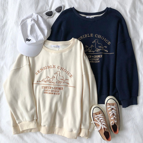 Mooirue Duckling Embroidery Women Sweatshirt Loose Harajuku Oversize Sweatshirt Pullovers For Autumn