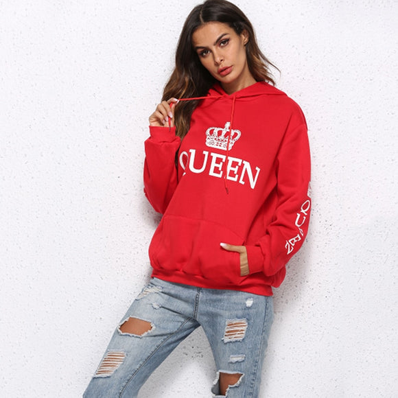 Spring New Women/Men Hoodies King Queen Printed Sweatshirt Lovers Couples Hoody Sweatshirt Casual Pullover Sportswear Tracksuits