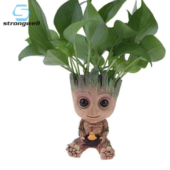 Strongwell Flowerpot Baby Groot Pen Pot Holder Plants Flower Pot Cute Action Figures Toys for Kids Gift Desktop Decoration