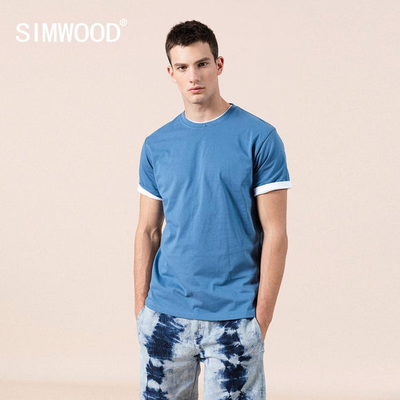 SIMWOOD 2020 summer new 100% cotton white solid t shirt men causal o-neck basic t-shirt male high quality  classical tops 190449