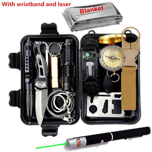 Survival kit set military outdoor travel mini camping tools aid kit emergency multifunct survive Wristband whistle blanket knife