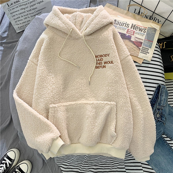 Autumn Winter Coat Pink Sweet Hooded Sorry Print Harajuku Loose Pocket Hoodies Womens Fleece Flannel Pullover Female Sweatshirt