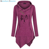 2019 New Music Notes Funny Print Hoodie Women Summer Style Cotton Long Sleeve Sweatshirt Hoodies Funny Irregular Clothing