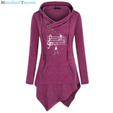 2019 New Music Notes Funny Print Hoodie Women Summer Style Cotton Long Sleeve Sweatshirt Hoodies Funny Irregular Clothing