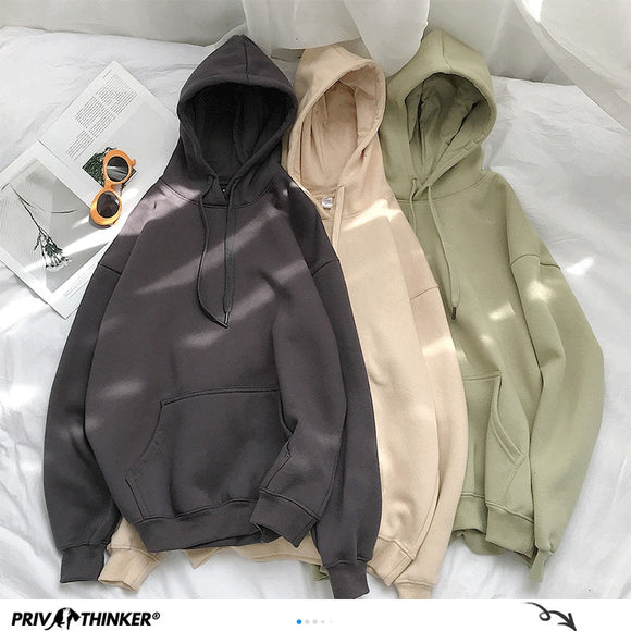 Privathinker Woman's Solid 12 Colors Korean Hooded Sweatshirts Female 2020 Cotton Thicken Warm Hoodies Lady Autumn Fashion Tops