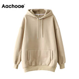 Aachoae Casual Solid Hooded Hoodies Women Batwing Long Sleeve Plus Size Sweatshirts Autumn Pullover Pure Fashion Tops Sudaderas