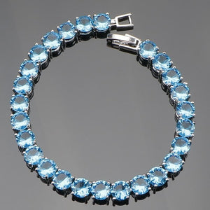 SexeMara Round Best Quality 18CM Silver Round Sky Blue Cubic Zircon Bracelet For Women Free Gift Box