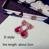 Luxury Rose Red stone Long Drop Earrings Water Drop and Flower Shape Hot pink Cubic Zirconia women Party Wedding Jewelry Gift