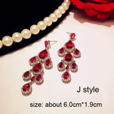 Luxury Rose Red stone Long Drop Earrings Water Drop and Flower Shape Hot pink Cubic Zirconia women Party Wedding Jewelry Gift