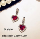 Luxury Rose Red stone Long Drop Earrings Water Drop and Flower Shape Hot pink Cubic Zirconia women Party Wedding Jewelry Gift