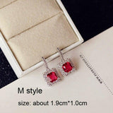 Luxury Rose Red stone Long Drop Earrings Water Drop and Flower Shape Hot pink Cubic Zirconia women Party Wedding Jewelry Gift