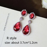 Luxury Rose Red stone Long Drop Earrings Water Drop and Flower Shape Hot pink Cubic Zirconia women Party Wedding Jewelry Gift