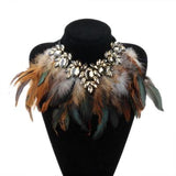 ZMZY Big Chunky Statement Crystal Pendant Crystal Necklace Luxury Style Feather Collar Choker Jewelry For Women