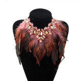 ZMZY Big Chunky Statement Crystal Pendant Crystal Necklace Luxury Style Feather Collar Choker Jewelry For Women