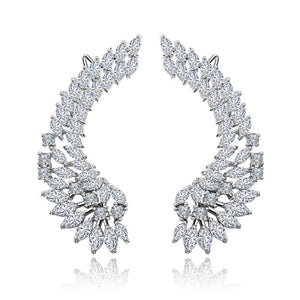 XIUMEIYIZU 925 Luxury Lady's Silver Post Cubic Zircon Crystal Angel Wing Ear Sweep Wrap Cuff Earrings Climber Earrings