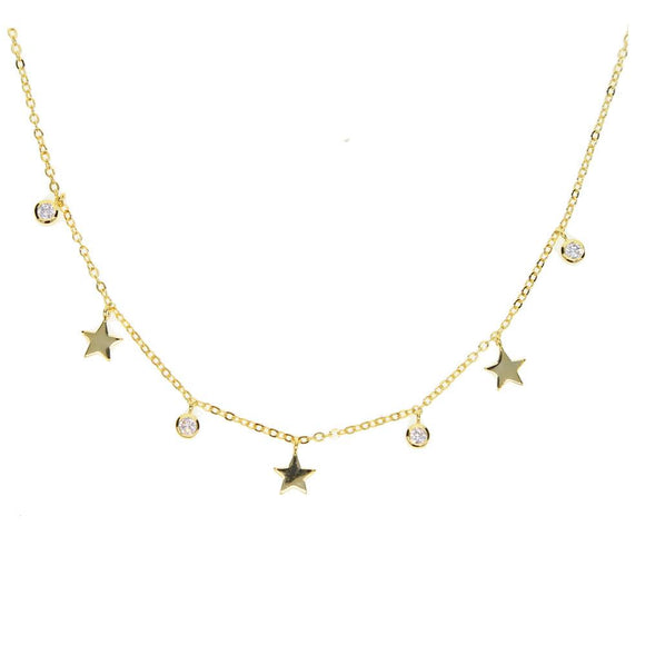 top quality AAA bezel cz zirconia drop shinny star dainty charm gold 3 colors fashion women 33+7cm star charm necklace