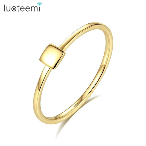 Brand Design Gold Finger Ring For Women Wedding Simple Square Shape Bride Rings Fine Jewelry Bijoux Femme Gift