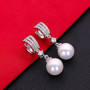 Gorgeous Hot Sale White AAA Cubic Zirconia Pearl Fashion Jewelry 925 Sterling Silver Stud Earrings HERE0050