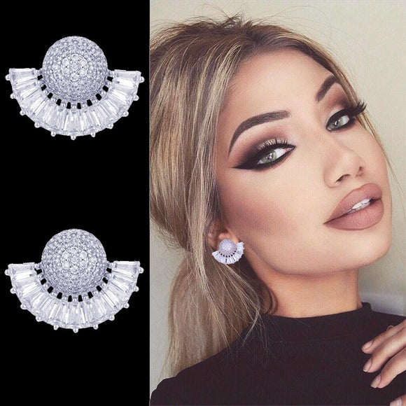 GODKI 21mm Fashion Trendy Half Of Round Cubic Zirconia  Wedding EngagementParty Dress up Earring Fashion Jewelry for Women