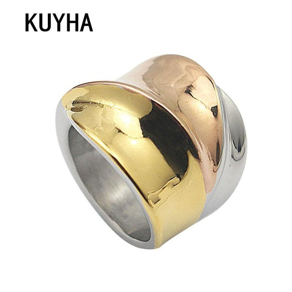 Stainless Steel Rings for Women Size 6, 7, 8, 9 Silver Gold/Rose Gold Color 3 color Mix Big Irregular Bague Jewelry