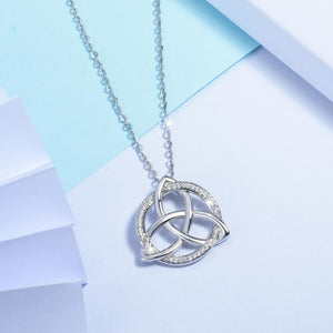 EUDORA 925 Sterling Silver Good Luck Irish Celtics Knot Triangle Vintage CZ Pendant Necklaces Link Chain for Women Jewelry C202