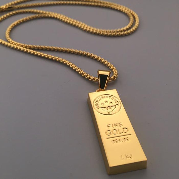 New Mens Fashion Rectangular Square Bar Pendant Necklace Gold Color Hip Hop Chain Boy Gift