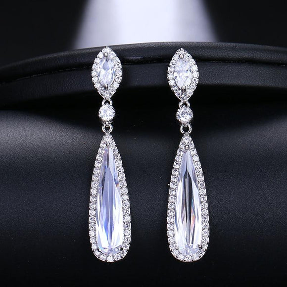 EMMAYA New Luxury Excellent Two Colors Silver Crystal Long Drop High Quality CZ Earrings For Women Wedding Jewelry Gift